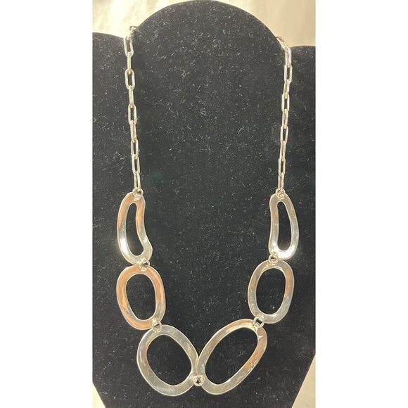 925 Sterling Silver Hammered Circle Rings Chain Link Necklace By Ray Hook Clasp - Picture 3 of 6